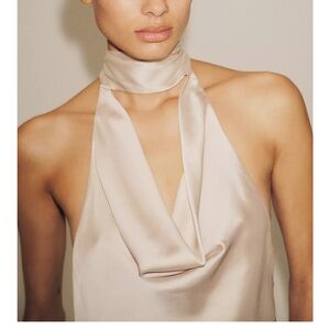 NWT - ZARA - S - Fringed Halter Satin Effect Top